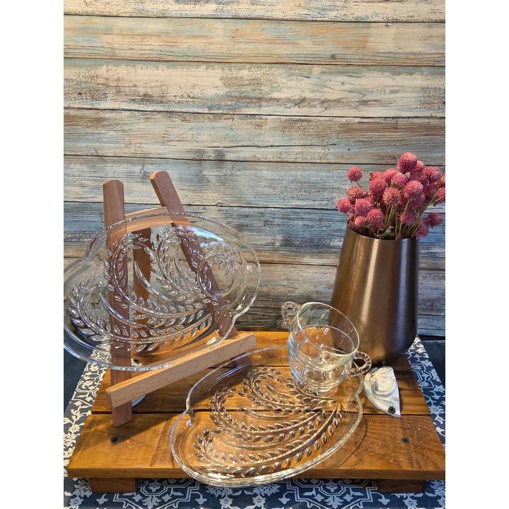 Vintage Federal Glass Hospitality Plate and Cup Set of 2 Wheat Design